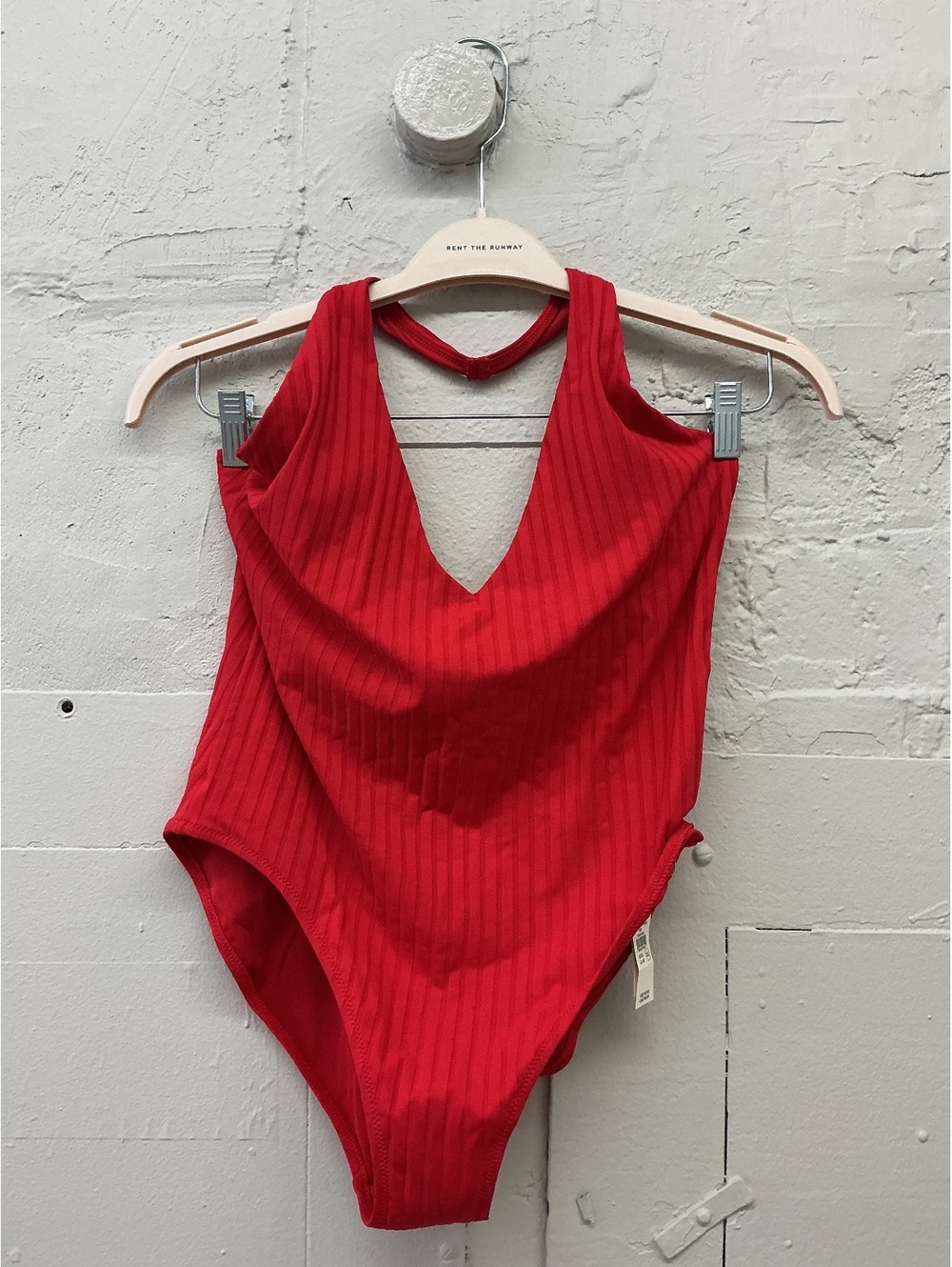 Aerie Ribbed Halter Full Coverage One Piece v-neck Swimsuit Chilly Red one piece